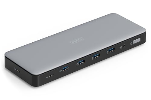 DIGITUS USB-C Docking Station - 13 porte - 3x HDMI, 2x Displayport UltraHD 4k/60Hz - 1x USB-A 3.2 Gen2, 1x USB-C 3.2 Gen2, 3x USB-A 3.2 Gen1-1x 2.5G RJ45-1x 3.5mm Audio - Grigio