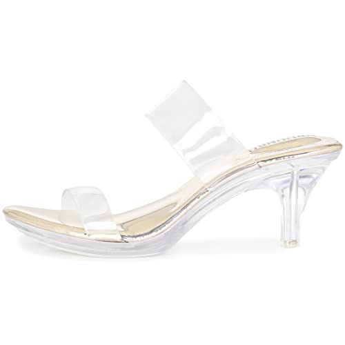 Image of NBUUNBU Clear Heels for Women Silver Black Heels Little Platform Sexy High Heels Sandals Stiletto Kitten Open Toe Dress Shoes Comfortable Double Transparent Strap Heeled Sandals Mule