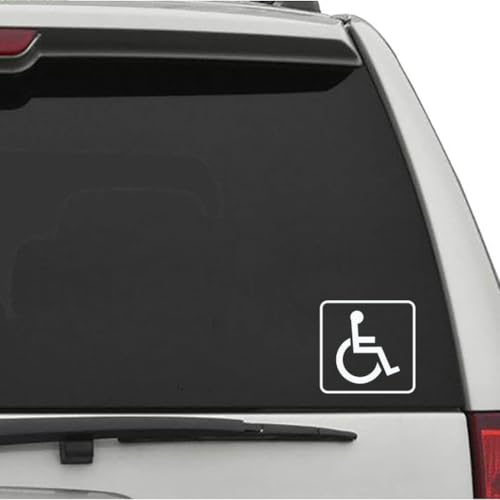Lot de 2 badges autocollants handicapés - Autocollant pour fenêtre de voiture et conducteur handicapé - Panneau en vinyle pour véhicules, camionnettes et pare-chocs (blanc)