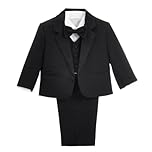 Lito Angels Little Boy Formal Dress Suit Wedding Outfit Wear, 5 Pieces Set (Blazer, Shirt, Waistcoat, Trousers, Bow Tie) Age 7-8 Years, Black, 057 (Tag Number 08)