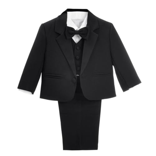 Lito Angels Baby Anzug Jungen Hochzeit, 5 Teiliges Set (Sakko, Weste, Hemd, Hose & Krawatte), Schwarz, Größe 12-18 Monate 86, 057 (Tag-Nummer 01)