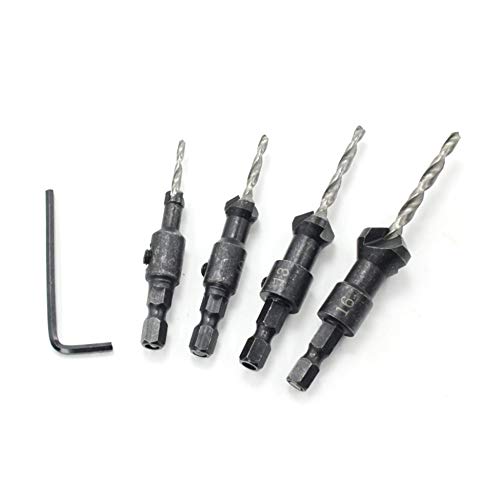 Woodworking Countersink Drill Bit Hex Shank Hole Drill Hole Opener Set 4Pc - Black