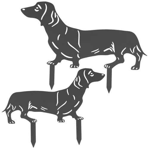 2 Pcs Dog Garden Stakes for Outside Iron Dog Statues Outdoor Decorative Dachshund Garden Stakes