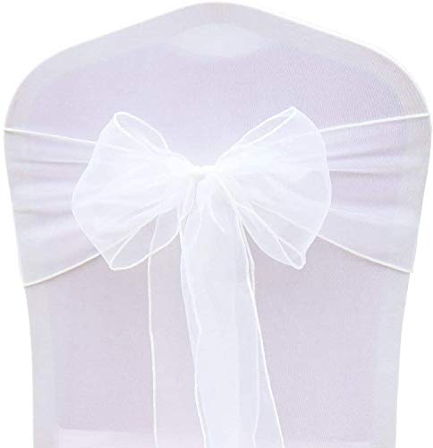 BIT.FLY 50PCS Rubans en Organza Housse de Chaise Nœuds Rubans Nœuds de Mariage Décoration de Ceremonie Fête Anniversaire 18 x 275cm(Blanc)