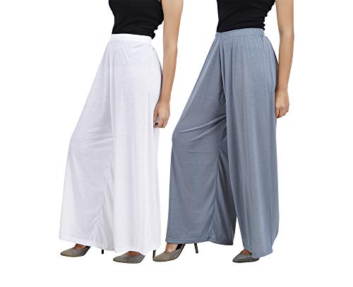 Image of Buy That Trendz Palazzo Pants for Women Cotton Rayon Elasticated Regular Fit Flared Wide Leg M to 6XL Pack of 2
