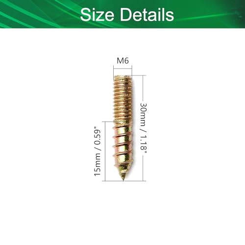 Image of Double Headed Hanger Bolts M6x30mm Carbon Steel Self-Tapping Screw for Pet Furniture, Outdoor Furniture, Household Furniture,Bronze 10PCS