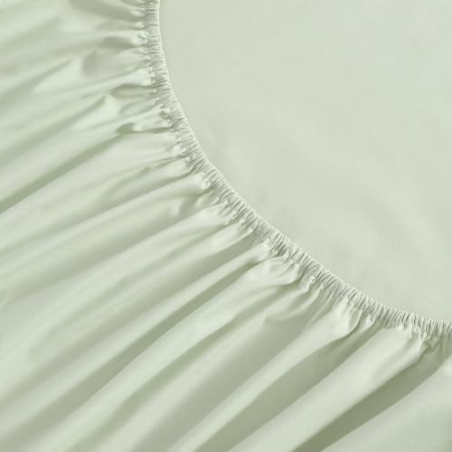 Image of Martha Stewart - Full Size Sheets Set, Crisp & Tailored Cooling Sheets w /a Naturally Smooth Cotton Percale Lightweight Feel - Matching Pillowcases & Fitted Sheet (Skylands Solid Green)