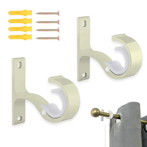 BufferABC Curtain Rod Bracket, 2 Pack Heavy Duty Curtain Rod Holders White Wall Single Curtain Rod Hooks Hanger Supports Fit for 1 to 1.2 Inch Drapes Rod