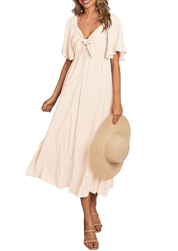 PRETTYGARDEN 2025 Summer Dress for Women Casual Short Sleeve Bow ...