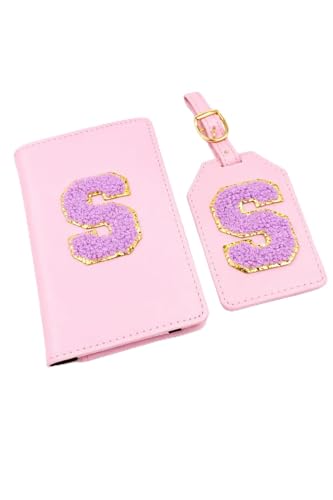 Image of Passport Cover & Bag Tag Combo | Personalized Initial Alphabet Custom A-Z Name Initial | Fits Standard Passports | Travel GiftIdeal Travel Gift for Women, Girls & Couples (Pink)