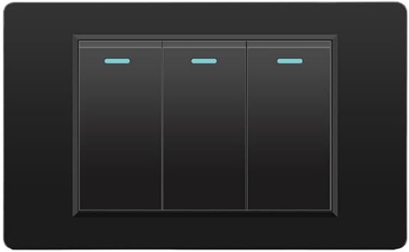 Tempered Glass Panel Mechanical Button Switch Wall Electrical 3 Gang 2 Way 118mmx72mm Light Switch Black 3gang 2way