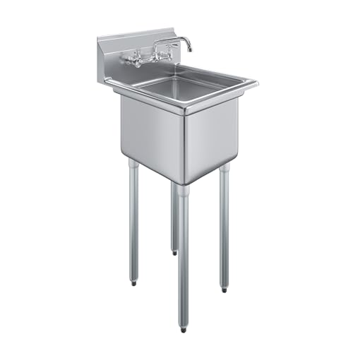 Image of Stainless Steel Prep & Utility Sink | 304 Stainless Steel | Restaurant, Kitchen, Laundry, Garage (Bowl Size: 18 inch x 18 inch + Faucet)