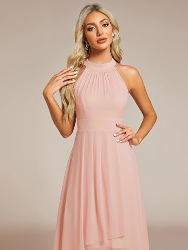 Image of Ever-Pretty Women's Halter Chiffon Midi Cocktail Wedding Guest Dress