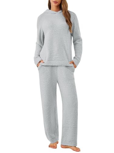 GKBK Womens 2 Piece Fuzzy Fleece Lounge Sets Fluffy Winter Pjs Matching Set
