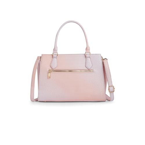 Image of Caprese Marilyn Medium Satchel Bag for Women | Croc Pattern Top-Handle Handbag with Flower Charm & 1 Specius Main Compartment | Adjustable & Detachable Strap Shoulder Bag for Office Use (Peach)