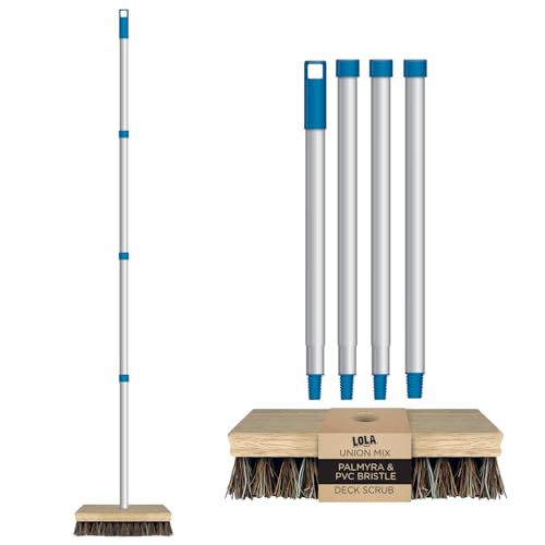 Image of LOLA Deck Scrub Brush, 9 inch x 3.5 inch Head w /Palmyra & PVC Bristles for Outdoor Cleaning, Removes Dirt & Grime from Patios, Decks, Grout, 1 CT