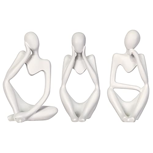 Lzttyee The Thinker Statue Set Mini Abstract Resin Thinker Statue for Modern Home Office Decor 3Pcs (White)