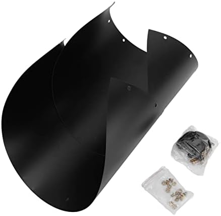 Components of the squirrel baffle kit laid out, including two baffle halves, screws, and nuts.