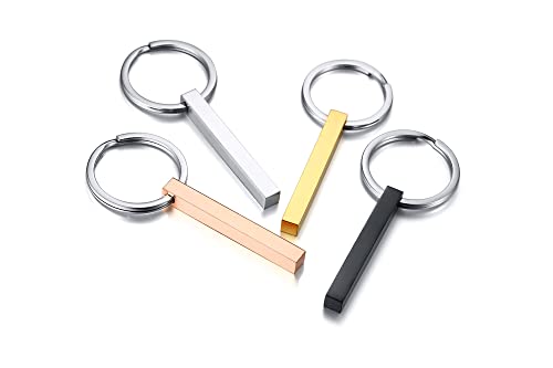 VNOX Personalized 4 Sided Keychain,Stainless Steel Vertical Bar Keychain,Gift for Family Lover Best Friend Bridesmaid, 01.silver-1 Piece, Large, Classic
