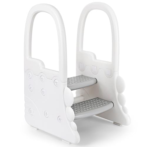 IDEALHOUSE 2024 New Step Stool for Kids, Plastic Toddler Nursery 2 Step Stools for Bathroom Sink, Toilet Potty Training, Toddler Stepping Stool Kitchen Helper with Handrails