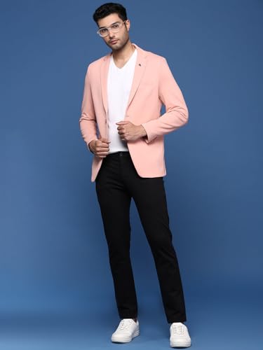 Image of SHOWOFFFF Men Solid Single Breasted Formal Blazer | Notched Lapel Full Sleeves Cotton Blazer for Mens | Slim Fit Regular Length Blazer for Men's