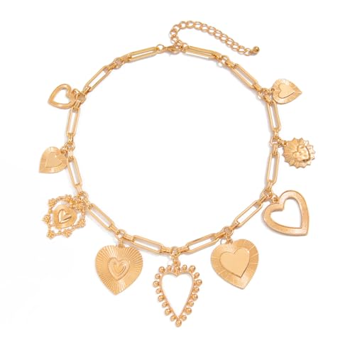 Chunky Gold Necklace for Women Big Heart Necklace Vintage Gold Statement Necklace for Women Stackable Fashion Jewelry4