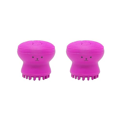 2のセットタコのかわいいシリコーン フェイス ブラシ マッサージ リムーブ スクラブ ディープ クレンジング ローズ 赤の, ローズ赤の, 2.08x2.08x1.65インチ