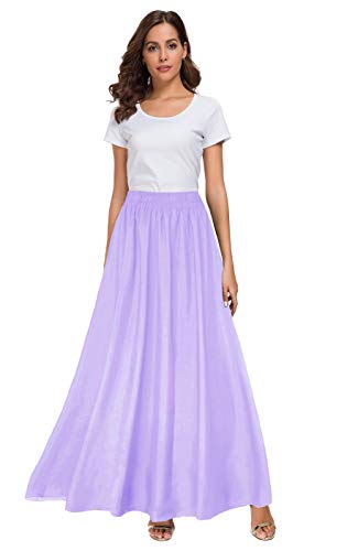 Sinono Womens Chiffon Retro Maxi Skirt Vintage Ankle-Length Skirts (X-Large, Lavender) #TOP1