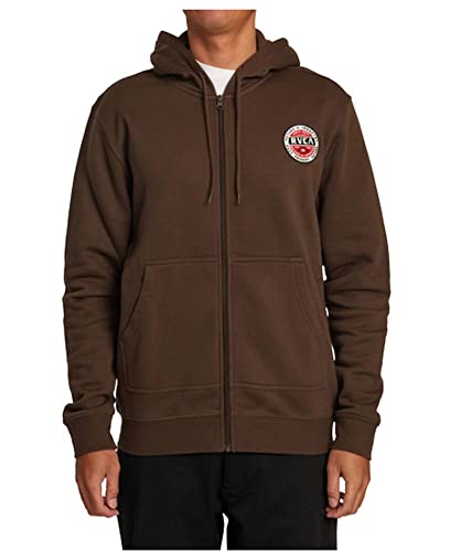RVCA Mens Front Zip Fleece Jacket - Standard Issue Zip Hoodie (Chocolate, Medium)