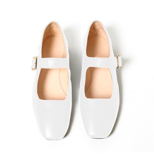 Lutalica W Women's Spring-Summer Square Toe Matte Leather Comfort Vintage Ankle Strap Dress Mary Jane Ballet Flats Shoes4
