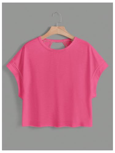 Image of SOLY HUX Women Open Back Tops Workout Backless Tee Casual Athletic Shirts Short Sleeve Oversized Gym T Shirt