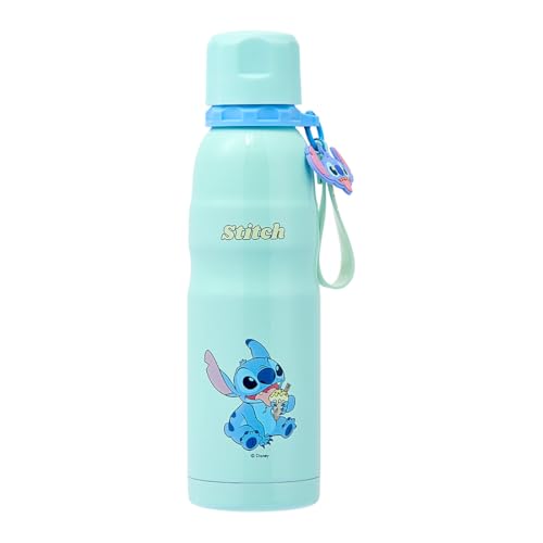 MINISO Disney Lilo and Stitch 20 oz Water Bottle with Detachable Charm -Stainless Steel Insulated Tumbler with Straw and Lid Travel Cup for School Sports Office Gifts for Girls Boys Kids