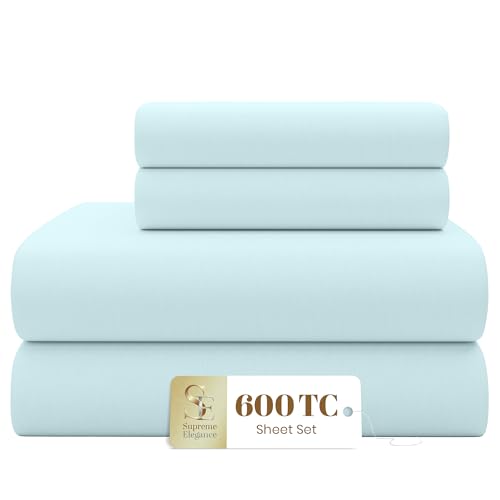 SUPREME ELEGANCE Sateen King Sheets, 600 TC, Sky Blue