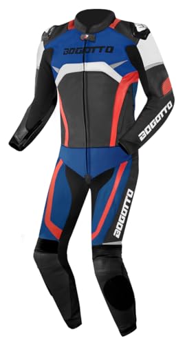 Bogotto Misano Tuta in pelle da moto a due pezzi, nero/bianco/rosso/blu, 54