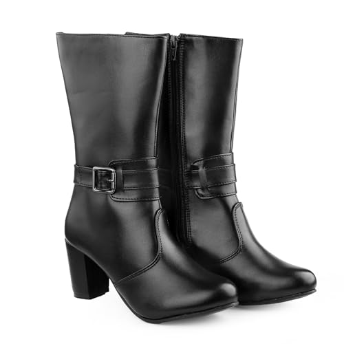 Image of BXXY Women's 3.2 Inch High Heels Stylish Ankle Zipper Boots with Trendiest Buckle Closure
