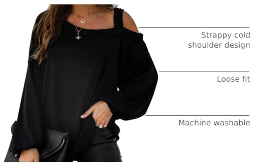 Image of Ezbelle Womens Sweaters Oversized Long Sleeve Cold Shoulder Tops Shirt Tunic Sweatshirt