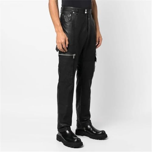 Men's Biker Leather Pants Classic Black Trendy Sheepskin Slim Fit Motorcycle Trousers Fashion Streetwear2
