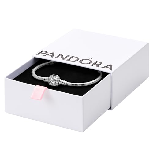 Pandora Moments Sparkling Pavé Clasp Snake Chain Bracelet - Compatible Moments Charms - Gift for Her - Sterling Silver Charm Bracelet - With Gift Box