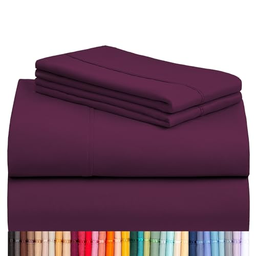 Image of LuxClub 3 PC Sheet Set Sheets Deep Pockets 18 inch Eco Friendly Wrinkle Free Sheets Machine Washable Hotel Bedding Silky Soft - Eggplant Twin
