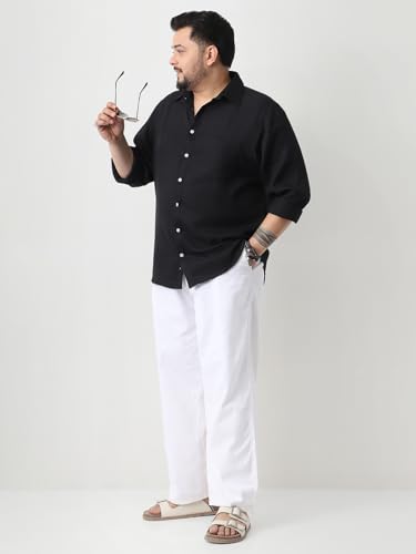 Image of Urbano Plus Men's Linen Blend Full Sleeve Relaxed Fit Casual Solid Shirt