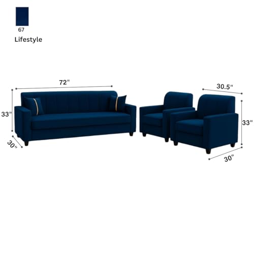 Image of FURNY Premium Cosmos Nest 5 Seater Fabric 3+1+1 Sofa Set for Living Room | with Velvet Fabric | in Dark Blue Color | Durable Comfort | Modern Design | Ideal for Living Room