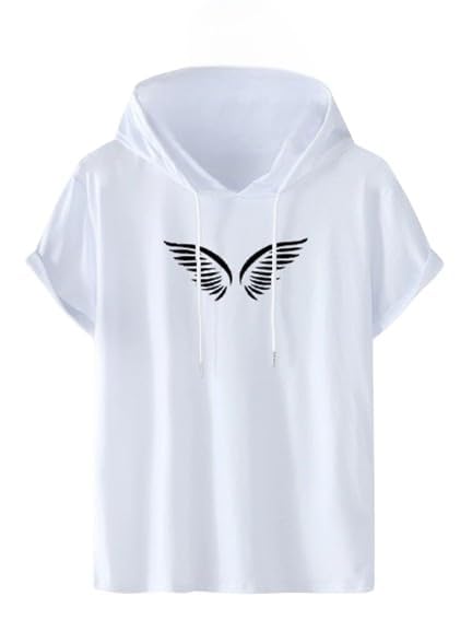 Feather Print Casual Wear Hoodie and T-Shirt Set, White
