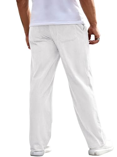 Runcati Mens Corduroy Pants Elastic Waist Straight Leg Casual Pleated Pants with Pockets3