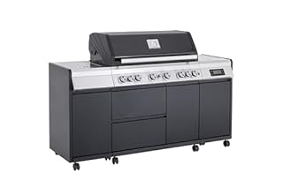 Tarrington House Barbecue a Gas con 6+1+1 Bruciatori Varley, Acciaio/Acciaio Inox, 72 kW, Coperchio con Termostato, Termometro Digitale, Bruciatore a Infrarossi, Armadio, Nero/Argento