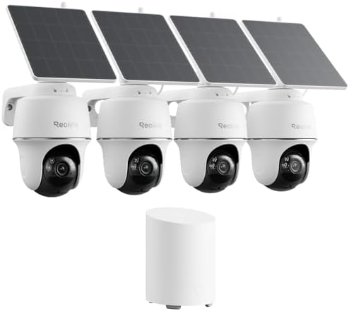 REOLINK 360° PT Solar Security Cameras Wireless Outdoor System 4 Pack | 5MP Auto-Tracking, Smart AI Detection, Up to 1TB Local Storage, 2.4/5GHz Dual-Band WiFi, Home Hub Mini with 4X Argus PT + SP