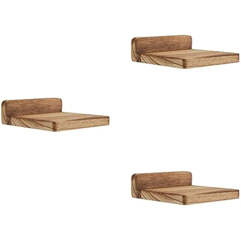 PHOENANCEE Wooden Square Floating Shelves, Compact Style Mini Wall Shelf for Small Objects, Hanging Wall Shelf Decoration for Bedroom, Living Room, Set of 3, 12.7x10x4cm(Carbonized Black) Cover