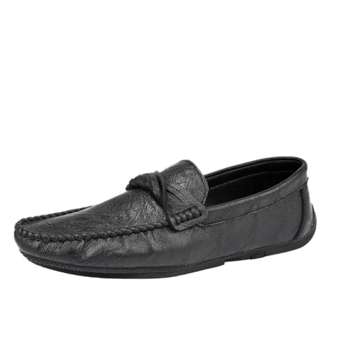 Mens Loafers Round Toe Moccasins Simple Vegan Leather Anti-Slip Flat Heel Resistant Party Slip-on