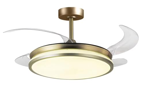 BEL AIR HOME Ventilador de techo DUNE con aspas desplegables, luz LED 36W 3 temperaturas, motor DC silencioso, mando a distancia, temporizador, color oro, diseño moderno