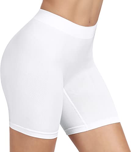 BESTENA Slip Shorts Womens Comfortable Seamless Smooth Slip Shorts for Under Dresses(White,Large)