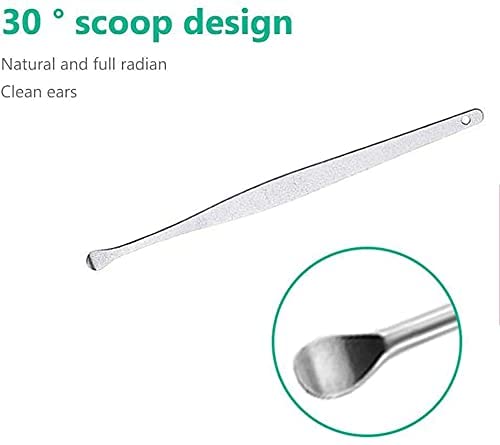 MANTHUMI 6 Pieces Ear Wax Removal Smooth Stainless Steel Kit, Ear Curette Safety Cleaner with White Brush and Storage Box with Coil Spring Cleaner 3
